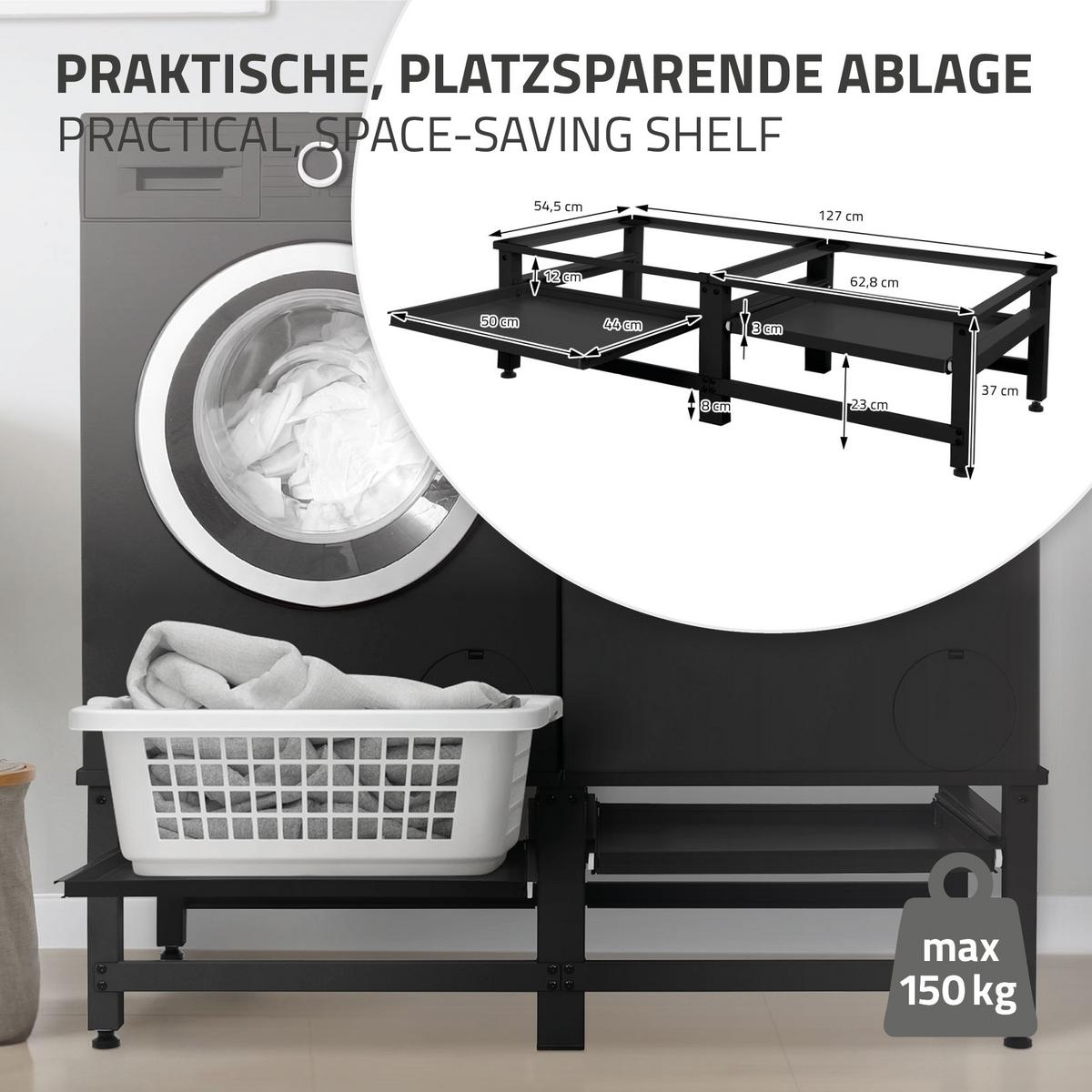 DOPPEL WASCHMASCHINEN UNTERGESTELL 2 Ablagen ausziehbar Schwarz aus Stahl - Schwarz, Metall (127/37/54.5cm) - ML-DESIGN