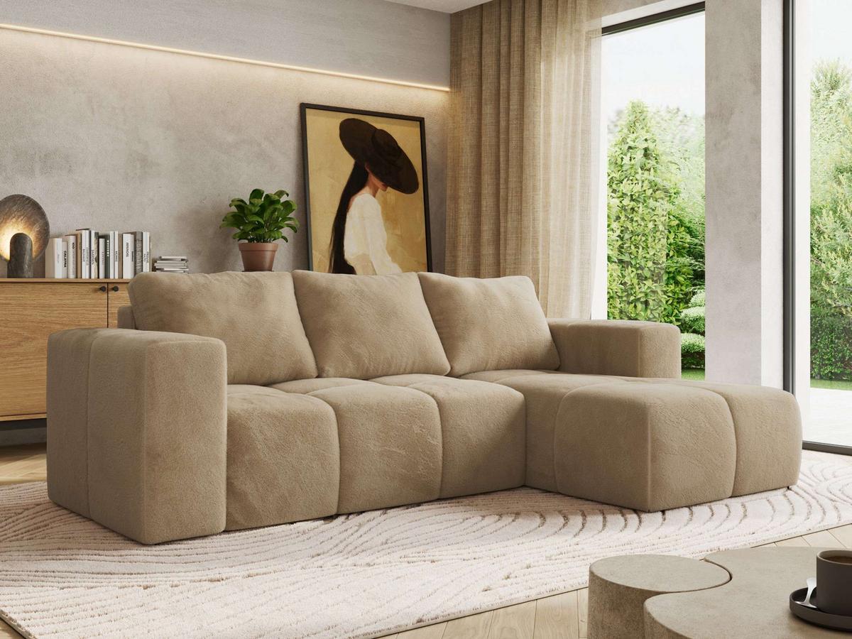 ECKSOFA MONIVA Beige Plüsch - Rechts - Beige/Schwarz, Kunststoff/Textil (266/164cm) - MKS