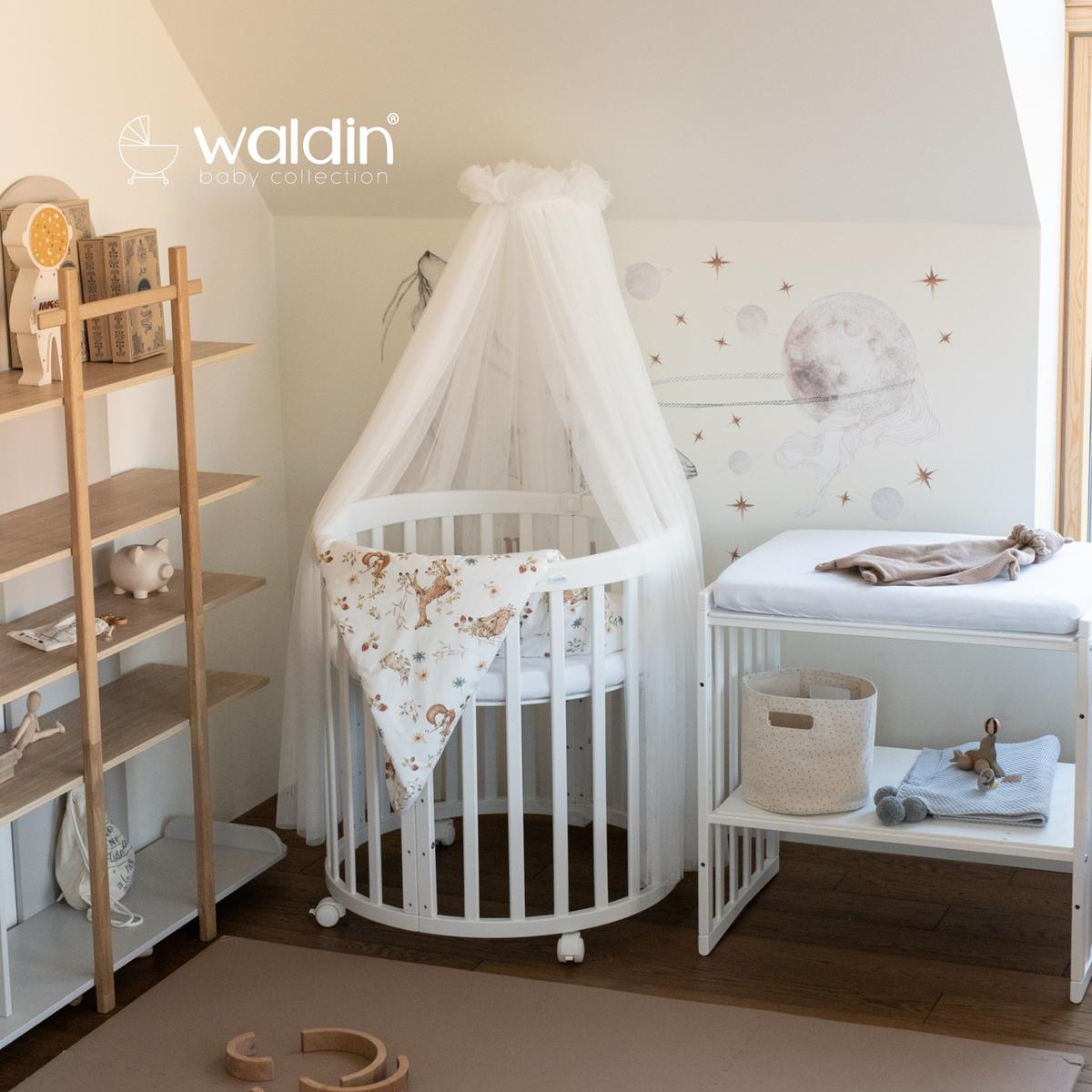 BABYBETT NATUR OVAL 7in1 mit Matratze und Himmelset - Multicolor/Naturfarben, Holz/Textil (73/125cm) - waldin
