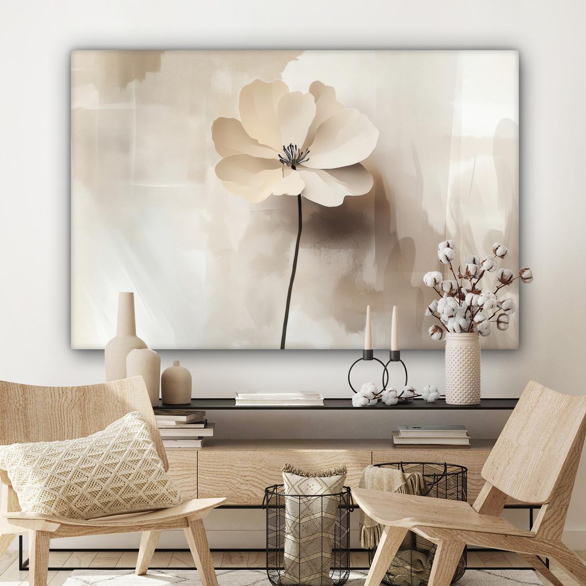 LEINWANDBILD Blume - Beige - Farbe - Schatten Groß 140x90 cm - Creme, Textil (140/90cm) - MuchoWow