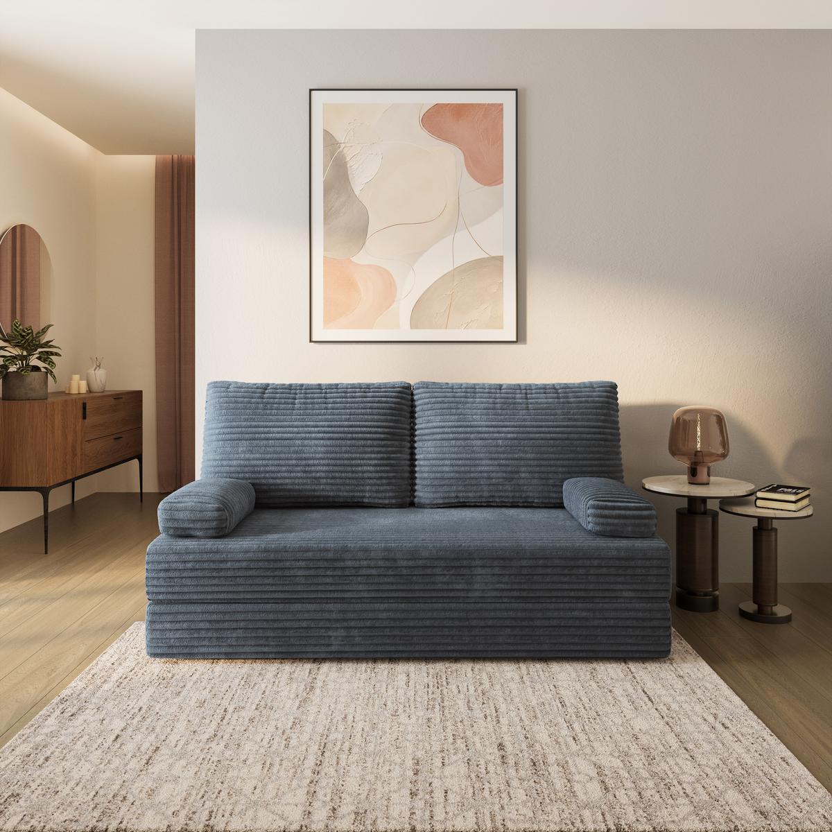 BETTSOFA SILAR aus Schaumstoff Kordstoff Grau Schlaffunktion - Blaugrau, Textil (170/86/80cm) - MASSENO