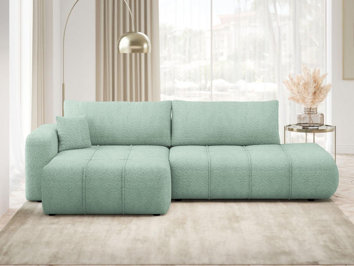 ECKSOFA Furyn O Boucle, Seite: Links - Schwarz/Mintgrün, Holzwerkstoff/Kunststoff (262/145cm) - MIRJAN24