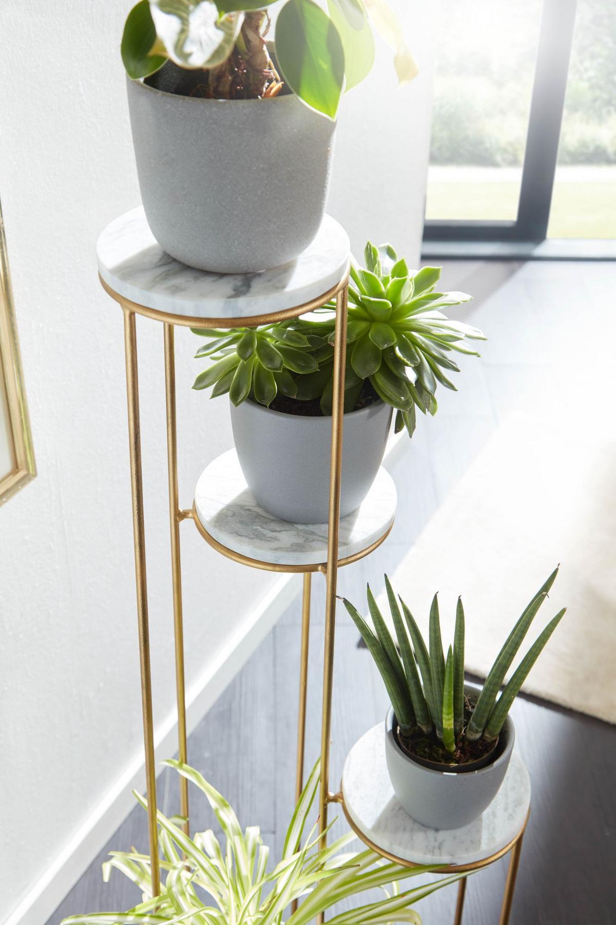 BLUMENSTÄNDER Weiß Marmor für Wohnzimmer und Dekoration - Goldfarben, Stein/Metall (37/37/108cm) - KADIMA DESIGN