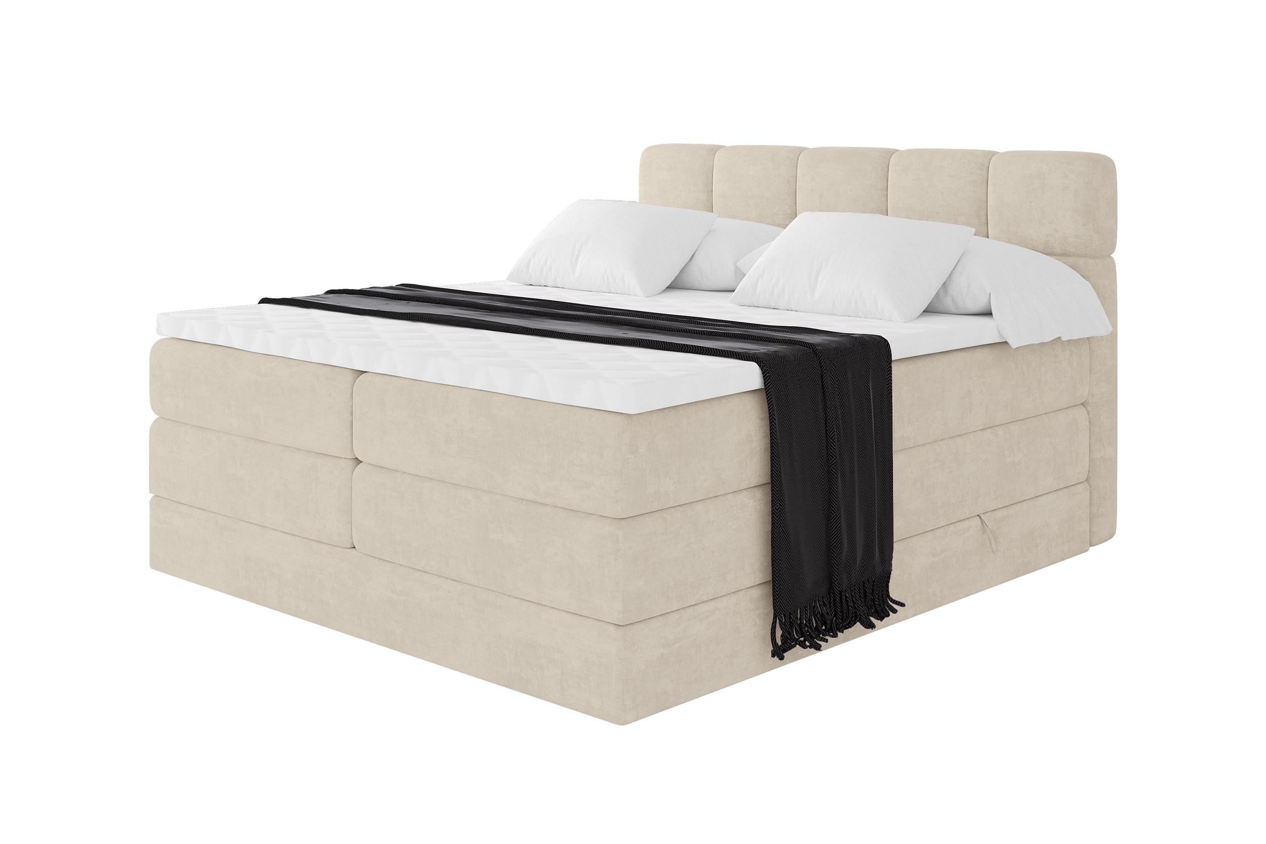 BOXBETT mit Matratze H3/H4 - FAMA KING - 140x200 cm Beige Monolith - Sahara, Holzwerkstoff (140/200cm) - ALTDECOR