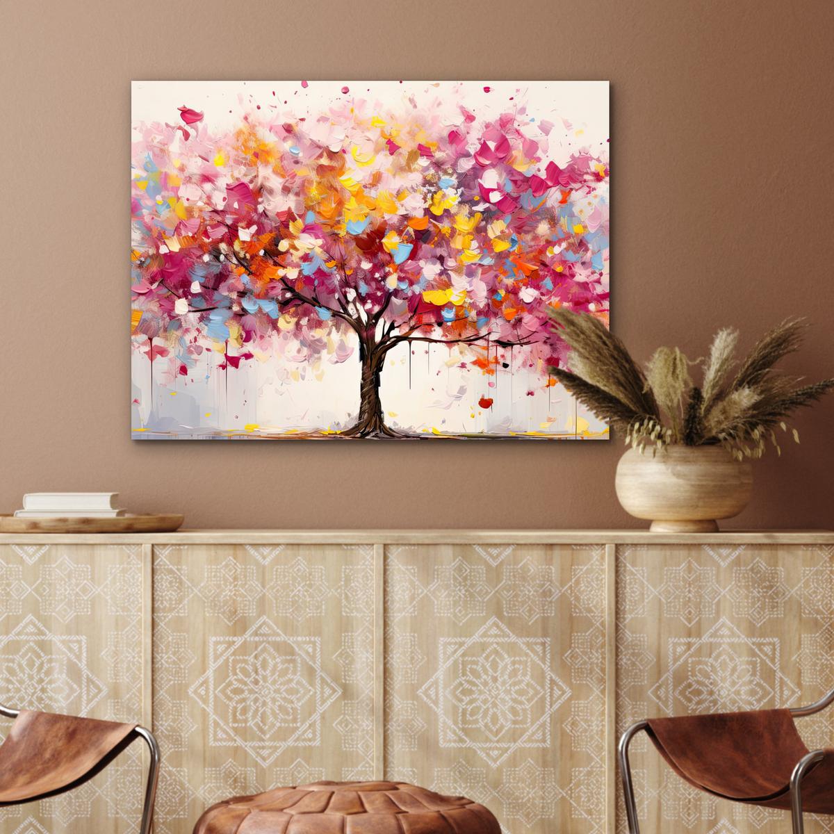 METALLBILD Aquarell - Baum - Kunst - Abstrakt 80x60 cm - Multicolor, Metall (80/60cm) - MuchoWow