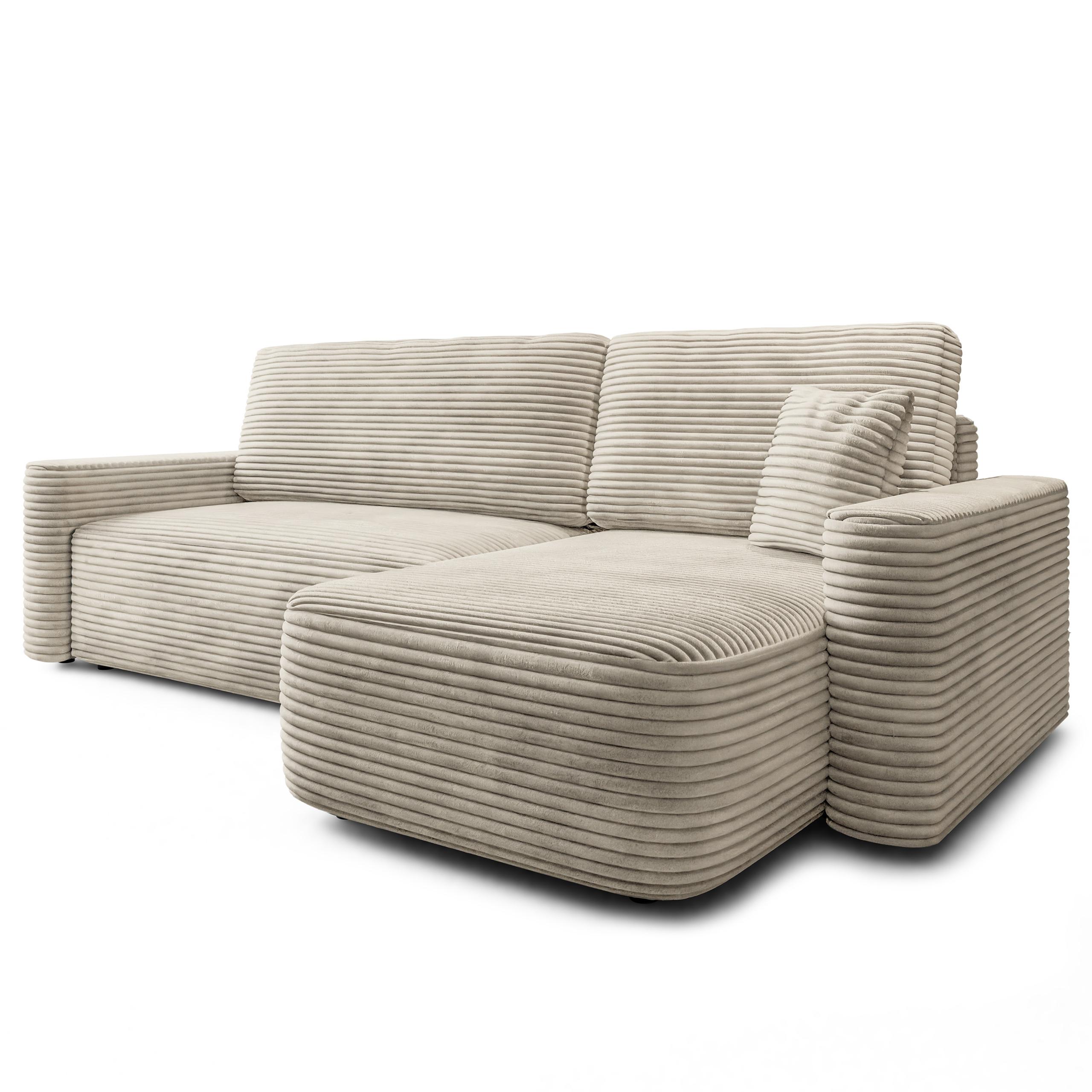 ECKSOFA NERI T Creme Kordstoff mit Schlaffunktion - Creme, Holzwerkstoff/Textil (280/157cm) - MASSENO