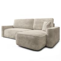 ECKSOFA NERI T Creme Kordstoff mit Schlaffunktion - Creme, Holzwerkstoff/Textil (280/157cm) - MASSENO