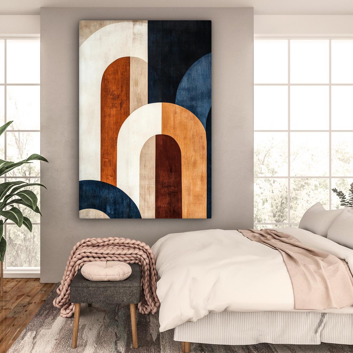 LEINWANDBILD Abstrakt - Formen - Dunkelblau Deko Groß 90x140 cm - Cognac, Textil (90/140cm) - MuchoWow