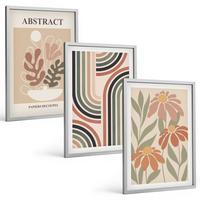 BILDER SET 3er Set - 40x60 cm Silberner Rahmen - Abstrakte Pflanzen in Pastellfarben - Silberfarben, Kunststoff (40/60cm) - TULUP