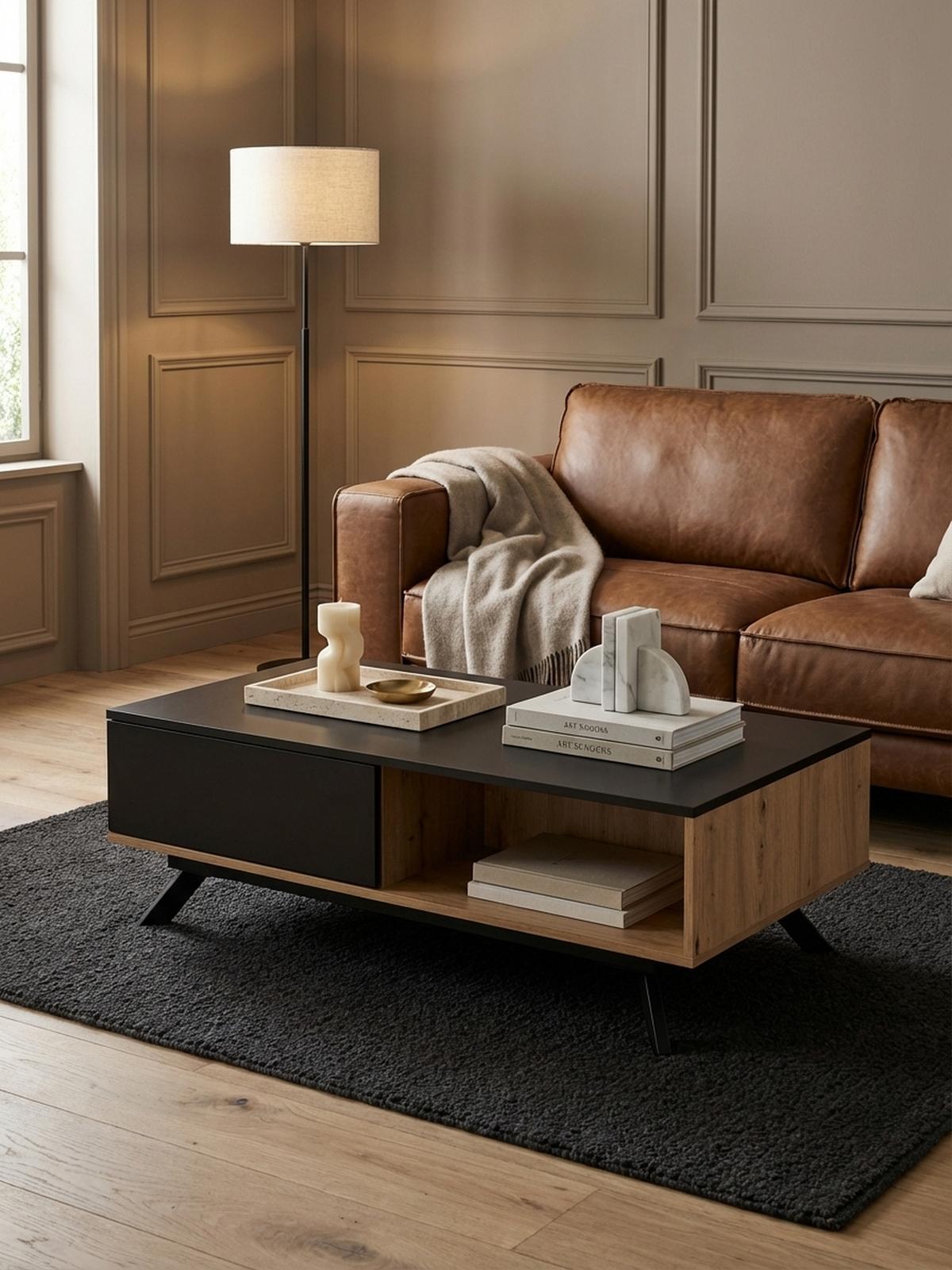 COUCHTISCH Eiche-Dekor Schwarz mit Stauraum, Wasserabweisend, 110x60x38 cm - Schwarz/Braun, Holz/Metall (60/110/38cm) - KADIMA DESIGN
