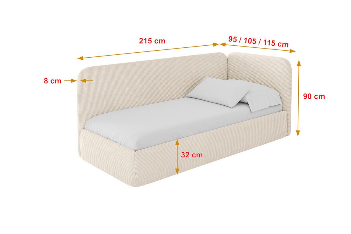 EINZELLBETT Jugendbett mit Bettkasten und Matratze H3/H4, Links - ELSY 80x200 Beige - Creme, Holzwerkstoff/Textil (80/200cm) - ALTDECOR