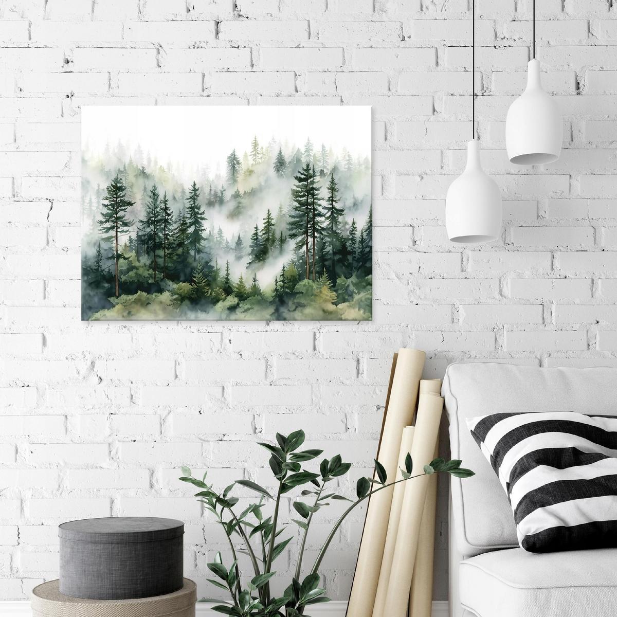 LEINWAND BILDER Wald Nebel Natur Grün 100x70 - Multicolor, Holzwerkstoff (100/70cm) - Wallarena