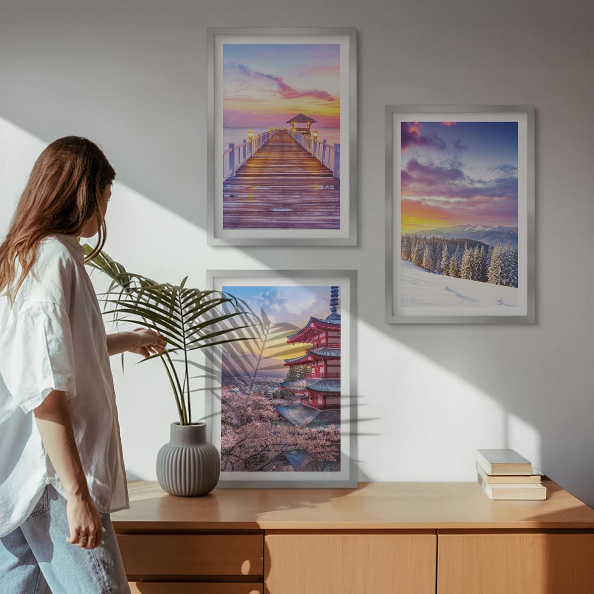 BILDER SET 3er Set - 40x60 cm Silberner Rahmen - Romantische Himmelslandschaften - Silberfarben, Kunststoff (40/60cm) - TULUP