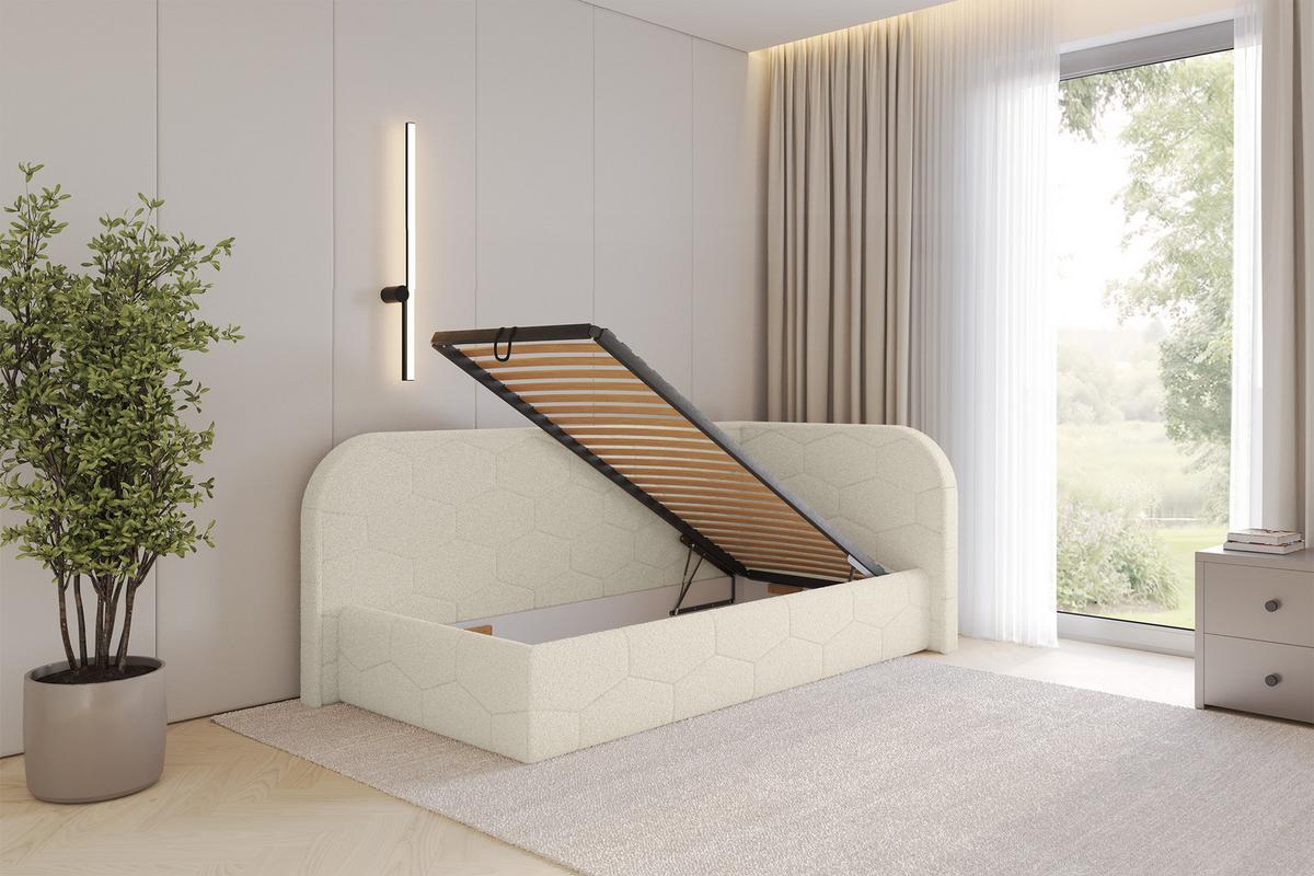 EINZELLBETT Jugendbett mit Bettkasten und Matratze H3/H4, Links - JAXY 80x200 Beige - Champagner, Holzwerkstoff/Textil (80/200cm) - ALTDECOR