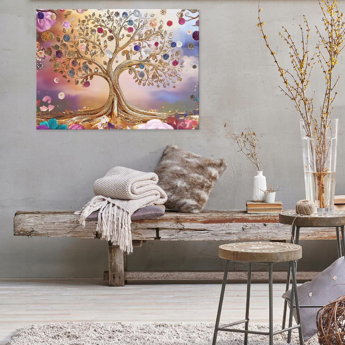 LEINWAND BILDER Abstrakt Blumen Bunt Modern Wohnzimmer 120x80 - Multicolor, Holzwerkstoff (120/80cm) - Wallarena