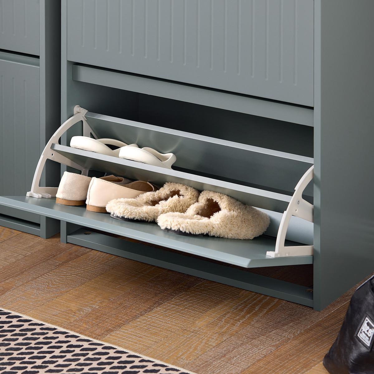 SCHUHSCHRANK mit 3 Klappen Hellgrau - Grau, Holzwerkstoff (61/120/26cm) - SoBuy