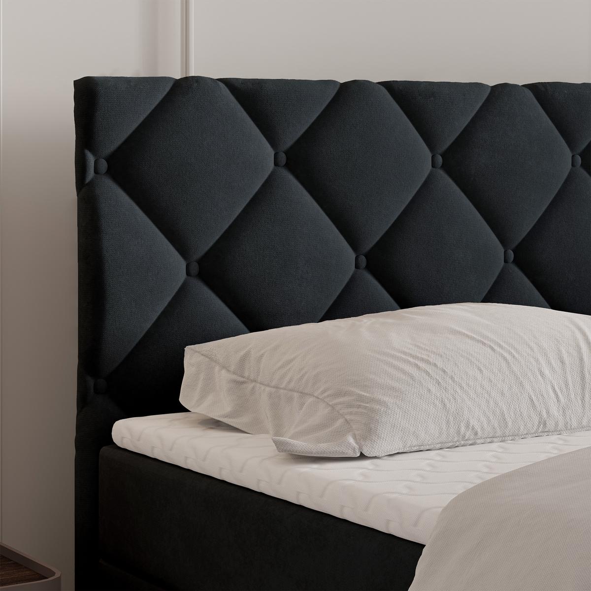 BOXBETT ROVARI 180x200 cm mit Matratze und Topper - Schwarz - Schwarz, Holz (180/200cm) - MASSENO