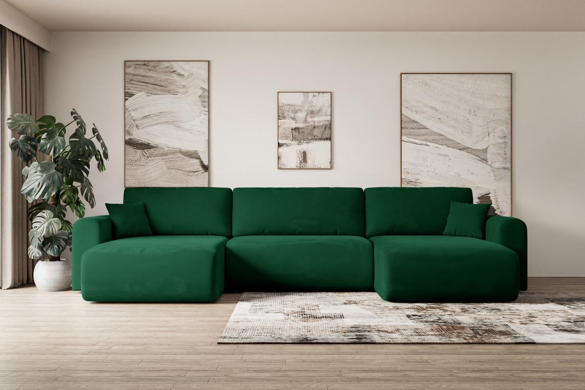 WOHNLANDSCHAFT mit Schlaffunktion und Bettkasten ORRO-U - 362x145x83 cm Grün Velours - Schwarz/Grün, Holzwerkstoff/Kunststoff (362/83/145cm) - ALTDECOR