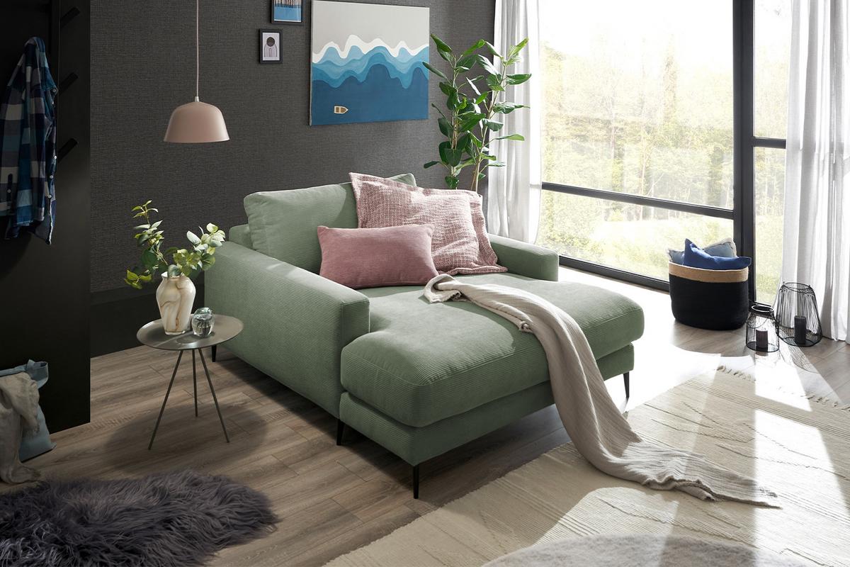 LONGSEAT CARA Grün Cord - Schwarz/Olivgrün, Textil/Metall (132/84/170cm) - KAWOLA