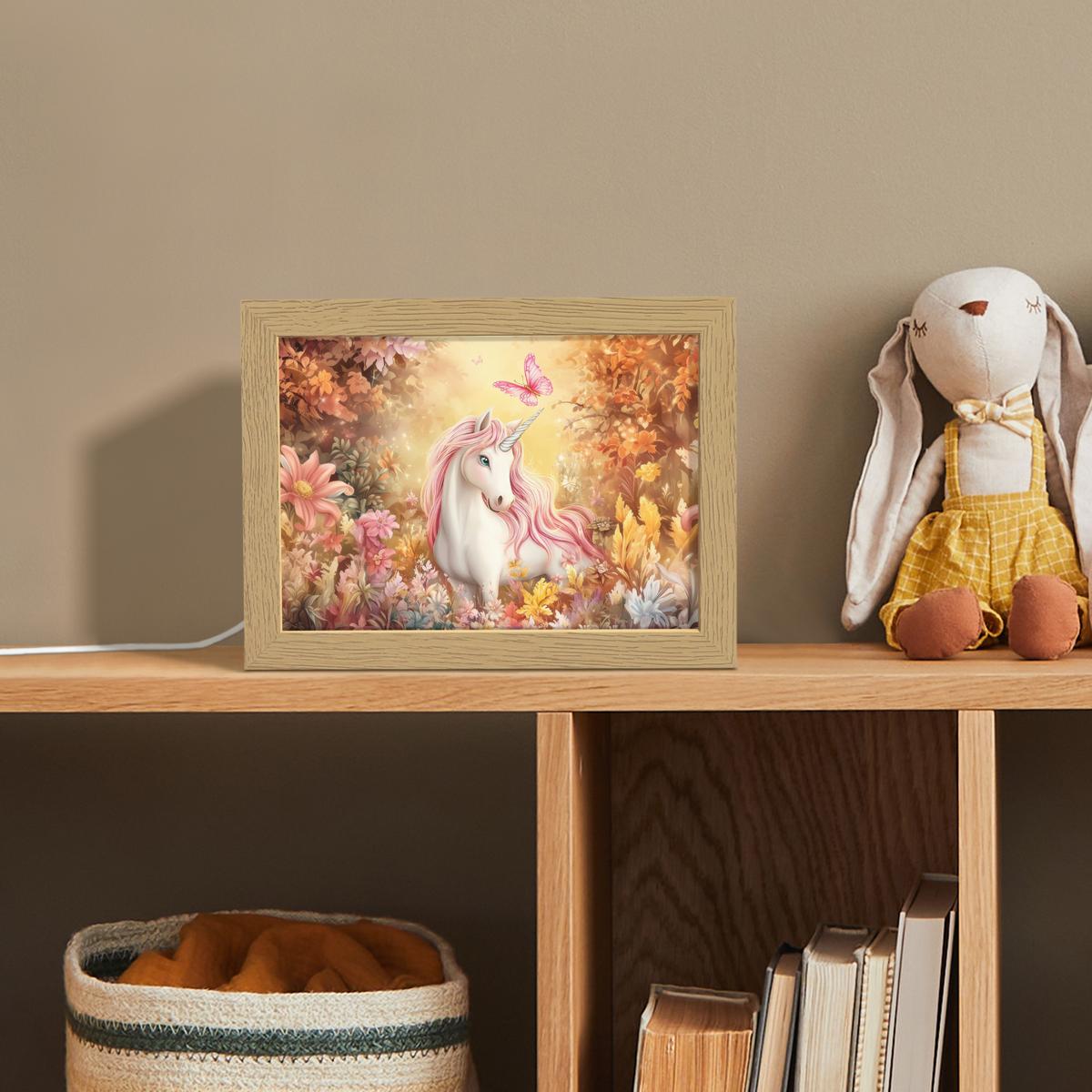 NACHTTISCHLAMPE Einhorn - Blumen - Schmetterling - Rosa 20x15 cm - Beige, Holzwerkstoff (8/20/15cm) - OnlyWow