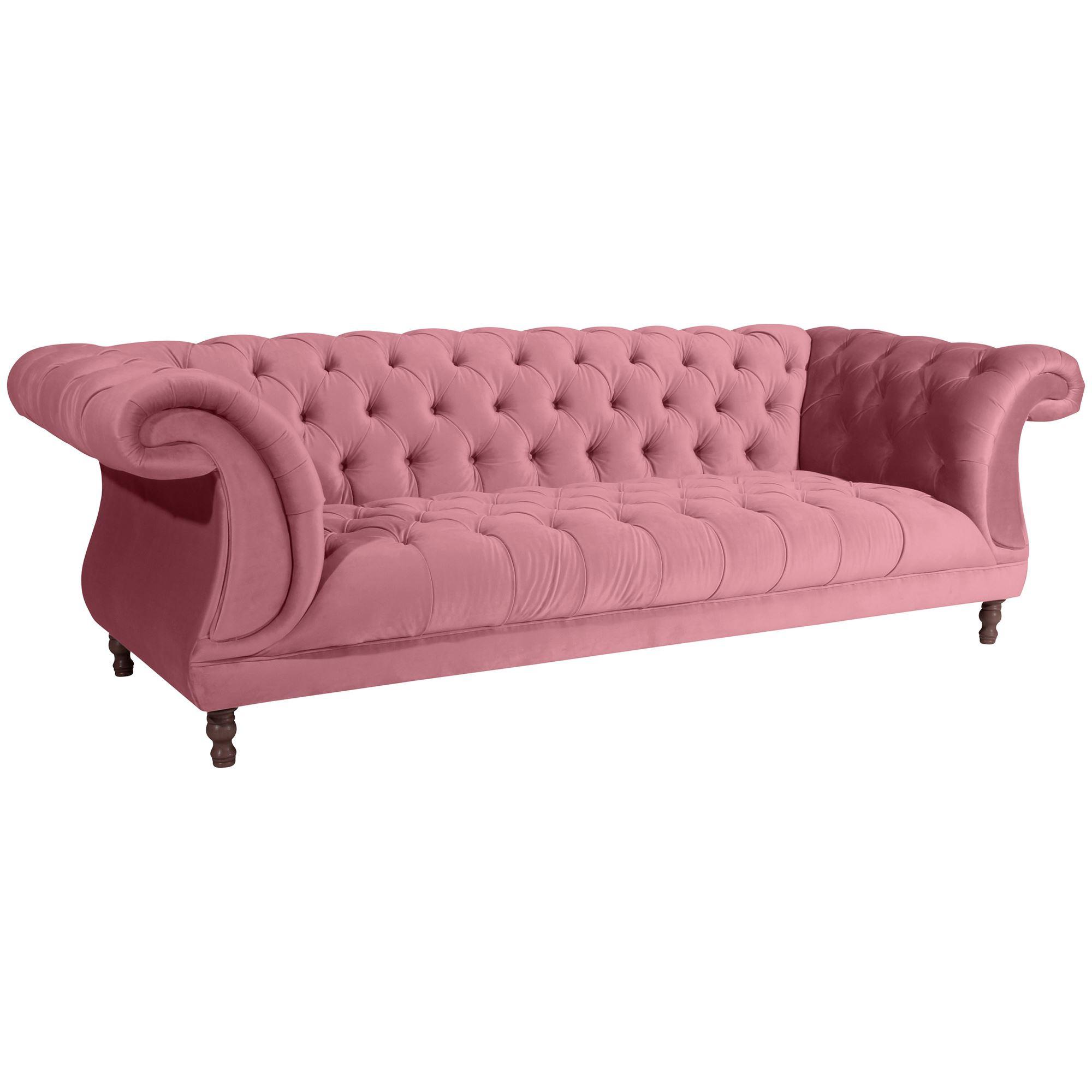 CHESTERFIELD Sofa 3-Sitzer Kaylin Samtvelours rosé - Rosa, Kunststoff (253/80/100cm) - 58aufmkessel
