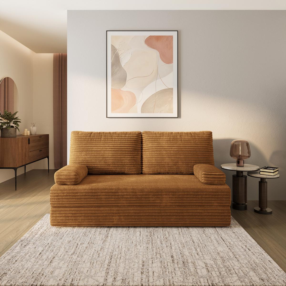 BETTSOFA SILAR aus Schaumstoff Cordstoff Orange Schlaffunktion - Orange, Textil (170/86/80cm) - MASSENO