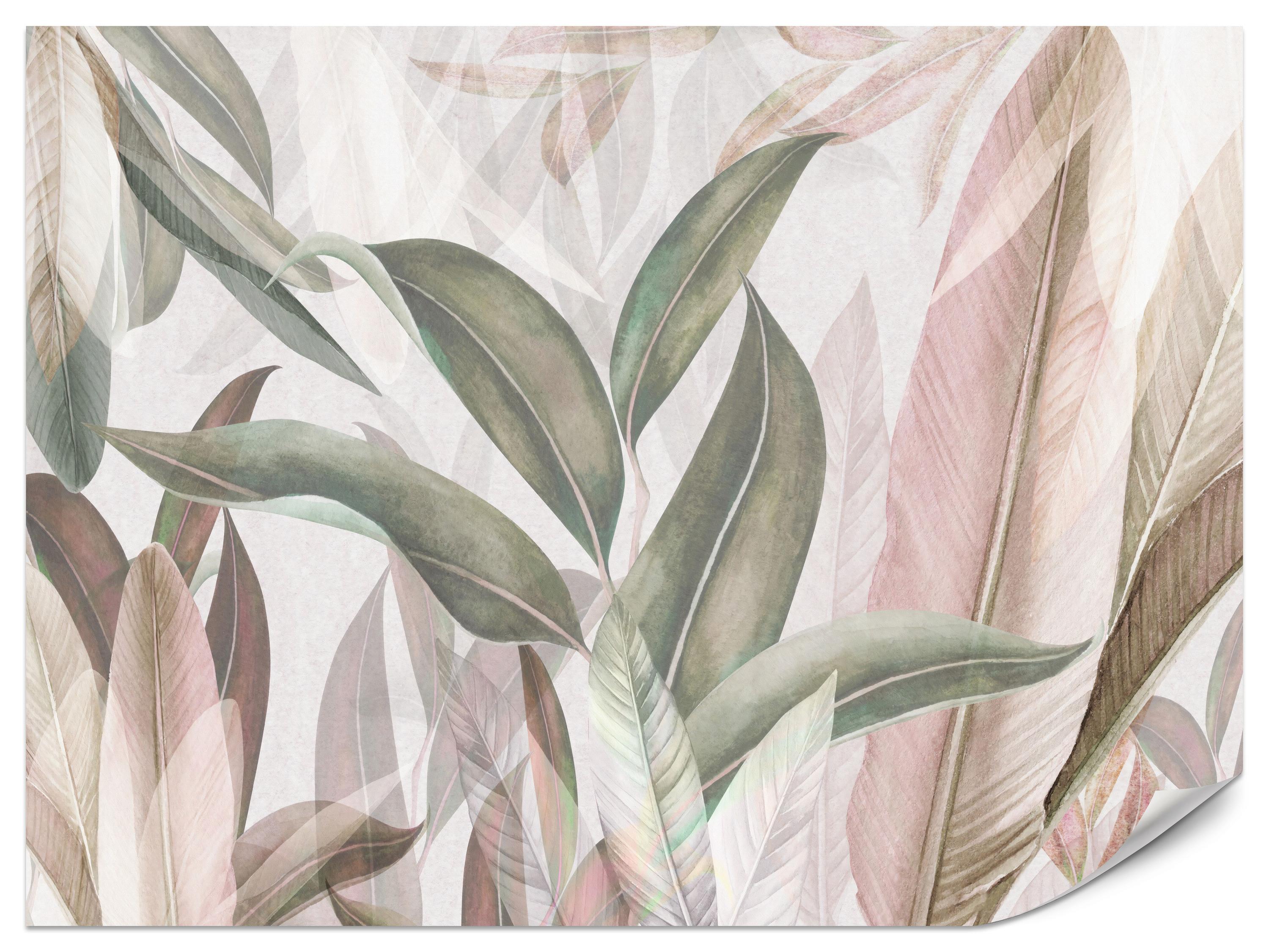 FOTOTAPETE für Wohnzimmer Empfindlich Pastell Bananenblätter 500x350 - Beige/Rosa, Papier (500/350cm) - Muralo