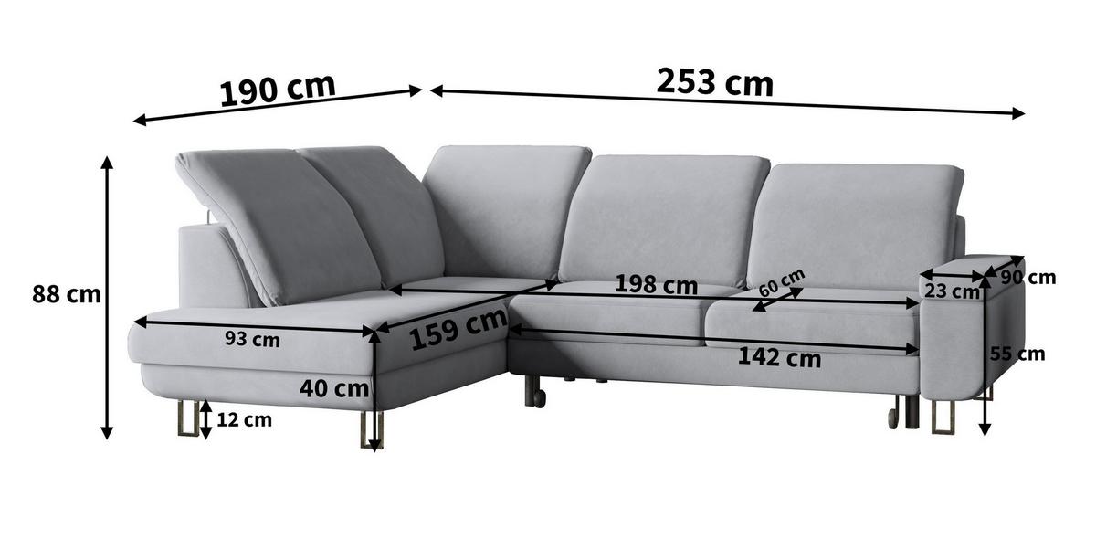 ECKSOFA LERMA L-S Grün Velours-Stoff mit Schlaffunktion - Silberfarben/Grün, Holz/Textil (253/190cm) - MASSENO