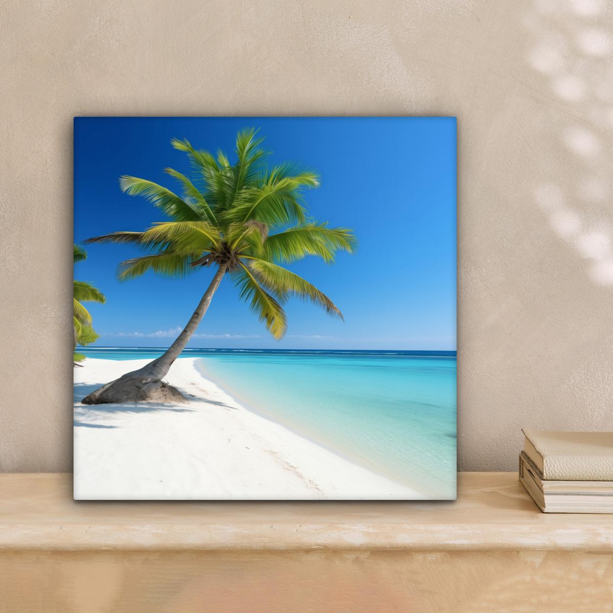 LEINWANDBILD Strand - Palme - Tropisch - Meer Deko Wohnzimmer 20x20 cm - Grün, Textil (20/20cm) - MuchoWow
