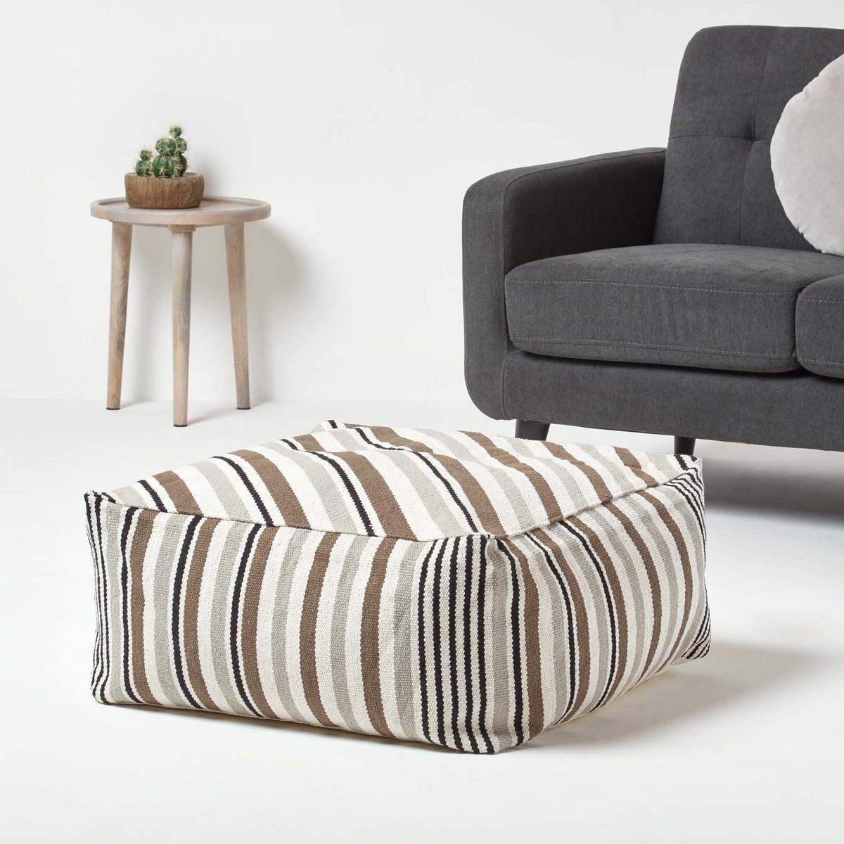 SITZPOUF mit Streifenmuster, 60/60/30 cm - Grau, Textil (60/30/60cm) - Homescapes