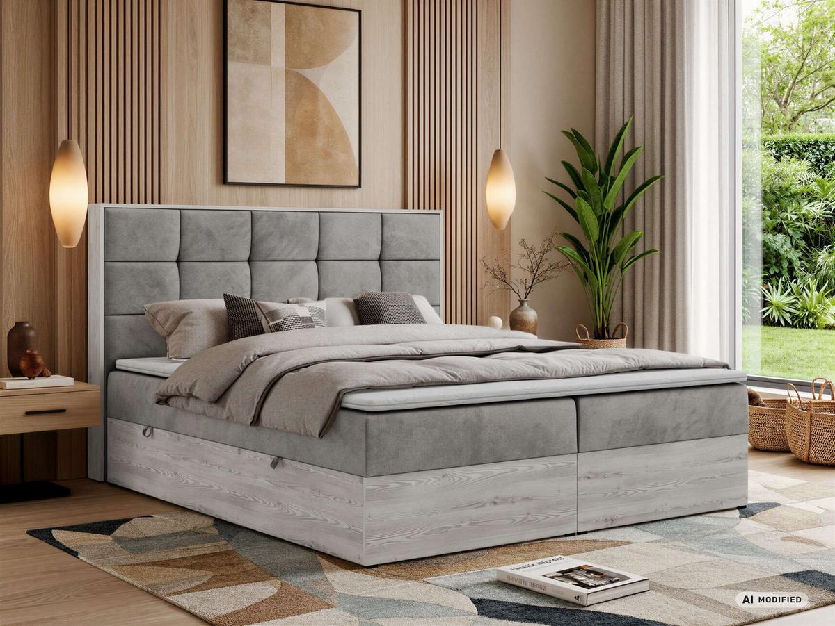 BOXBETT ALNOR 140/200 Hellgrau Velvet - Topper T25 - H3 - Hellgrau/Schwarz, Kunststoff/Textil (140/200cm) - MKS