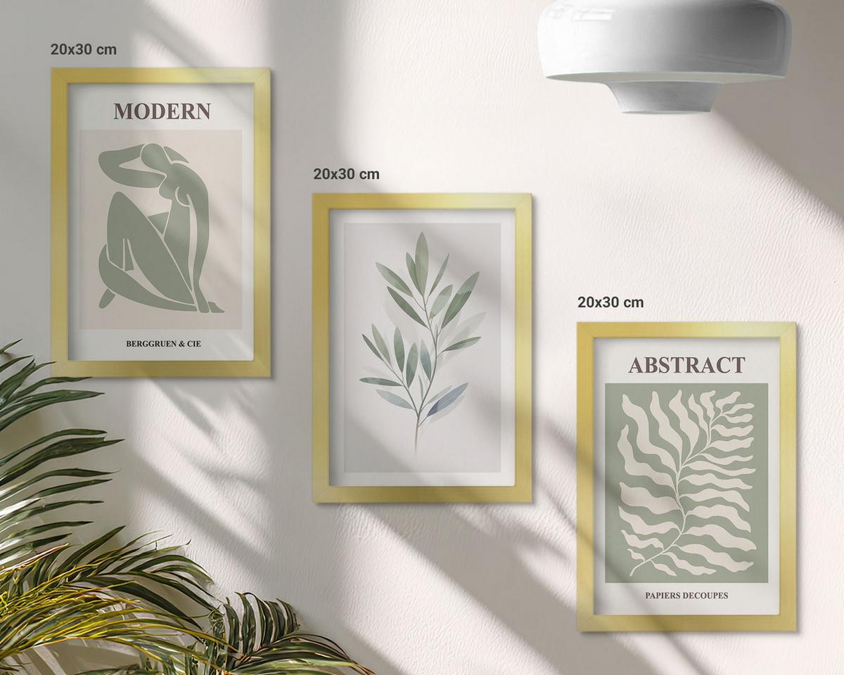 BILDER SET 3er Set - 20x30 cm Goldrahmen - Matisse Aquarell Boho-Design - Goldfarben, Kunststoff (20/30cm) - TULUP