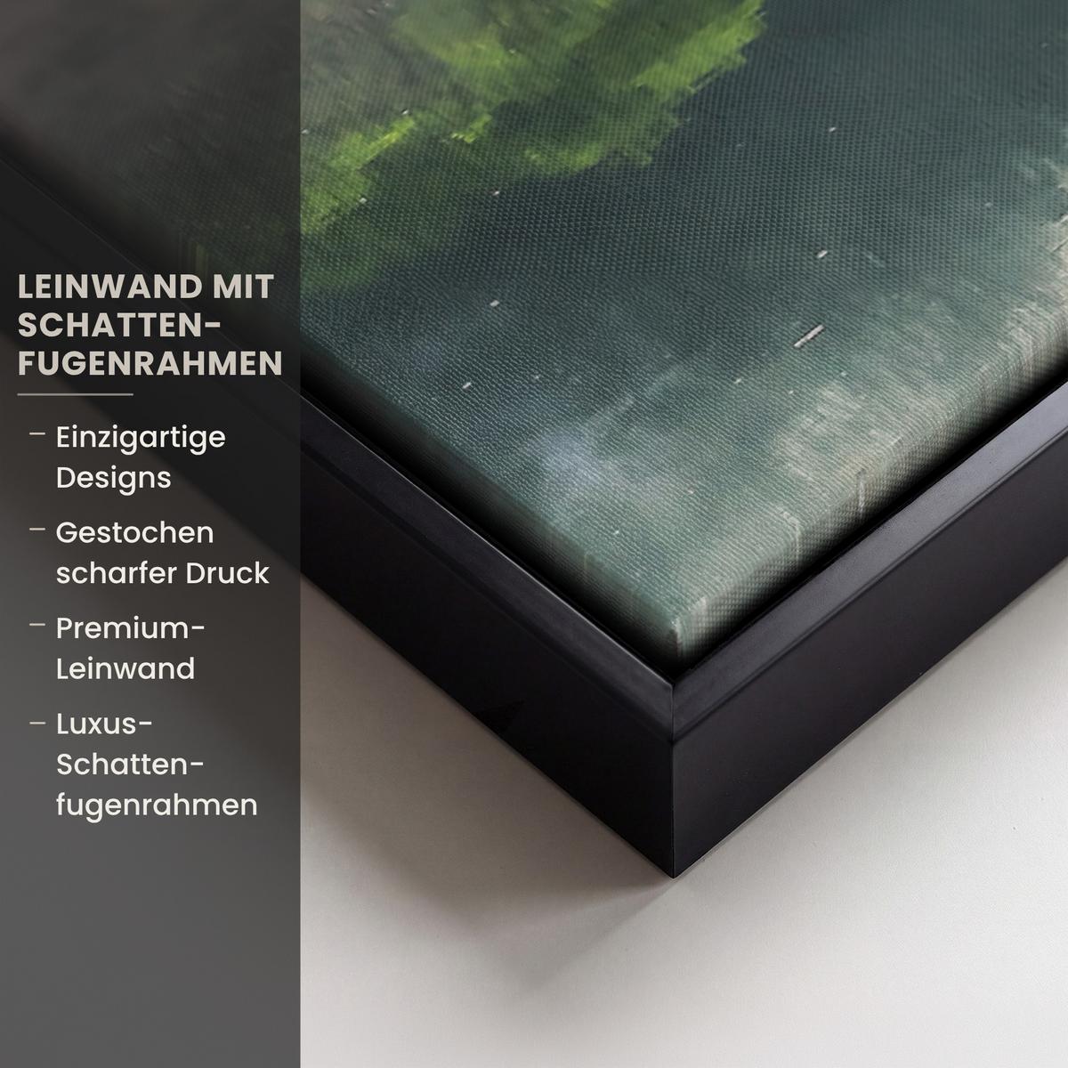 LEINWAND Bilder mit Rahmen - Natur - Bäume - Berge - See - Wasser - 60x40 - Hellgrün, Textil (60/40cm) - MuchoWow