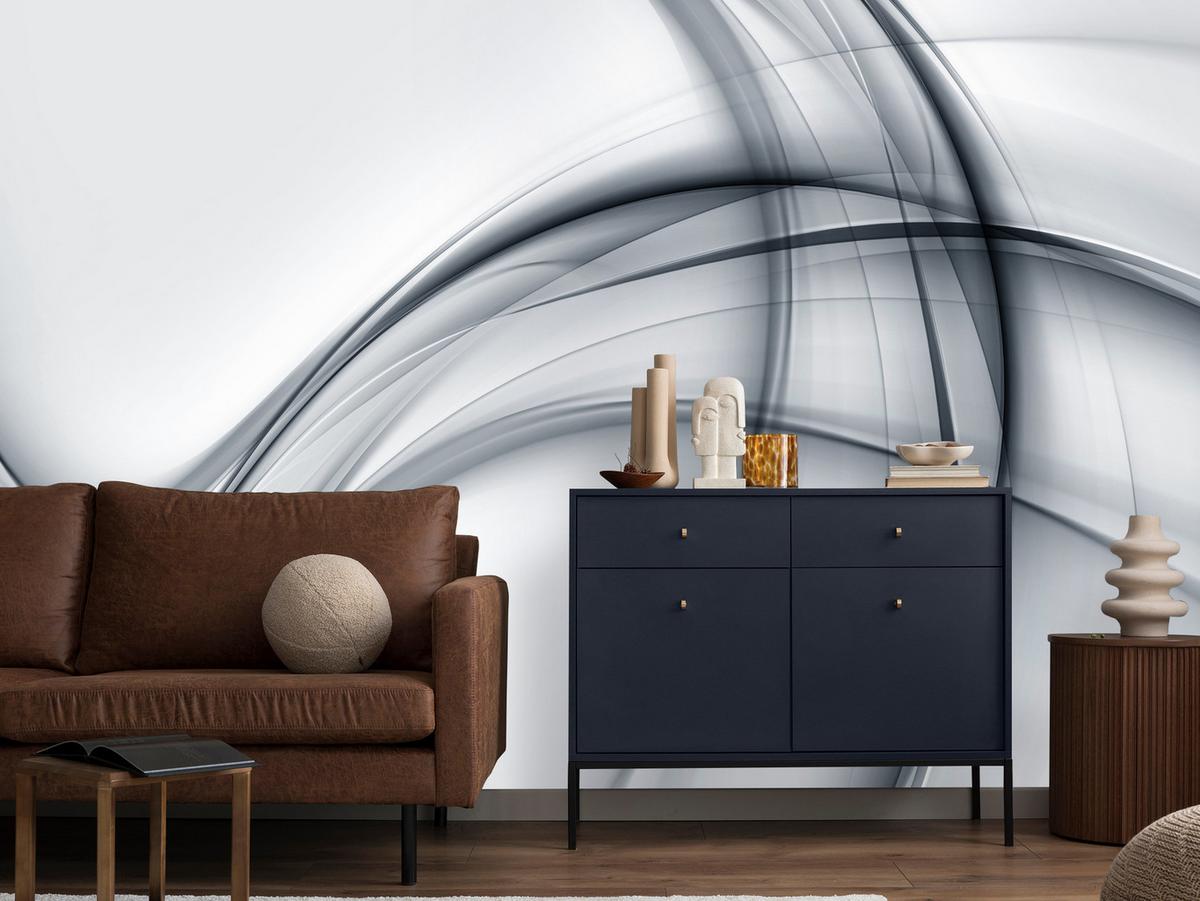 FOTOTAPETE für Wohnzimmer Abstrakte Graue Linien Muster Modern 450x315 - Schwarz/Grau, Papier (450/315cm) - Muralo