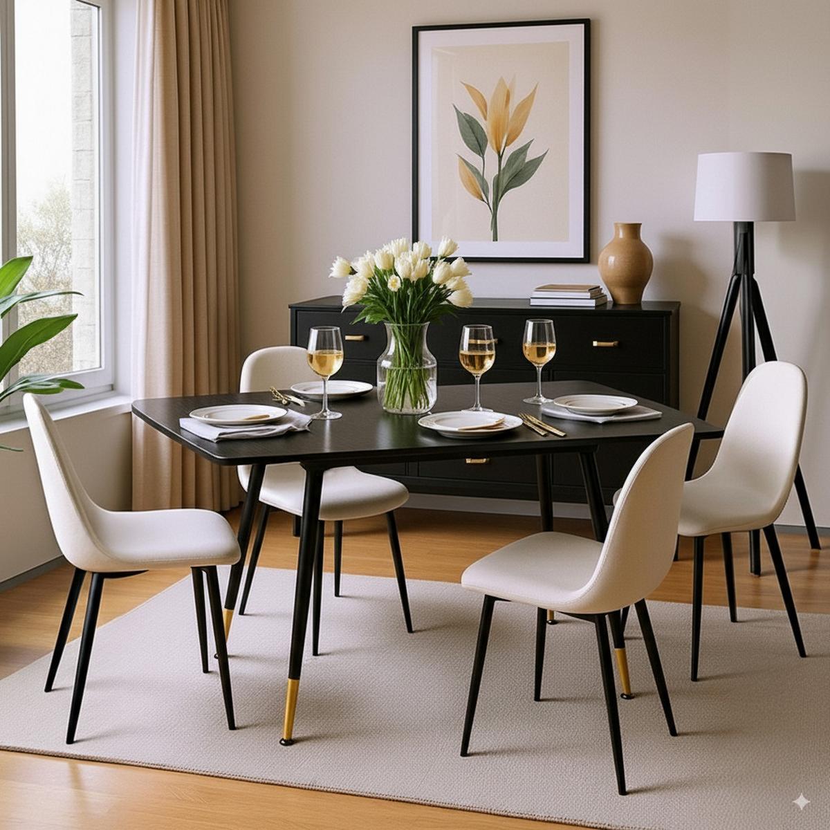 ESSTISCH Schwarz Marmormuster rechteckig ausziehbar 120-160/80/75cm - Schwarz, Holz/Metall (80/120/75cm) - Urban Meuble