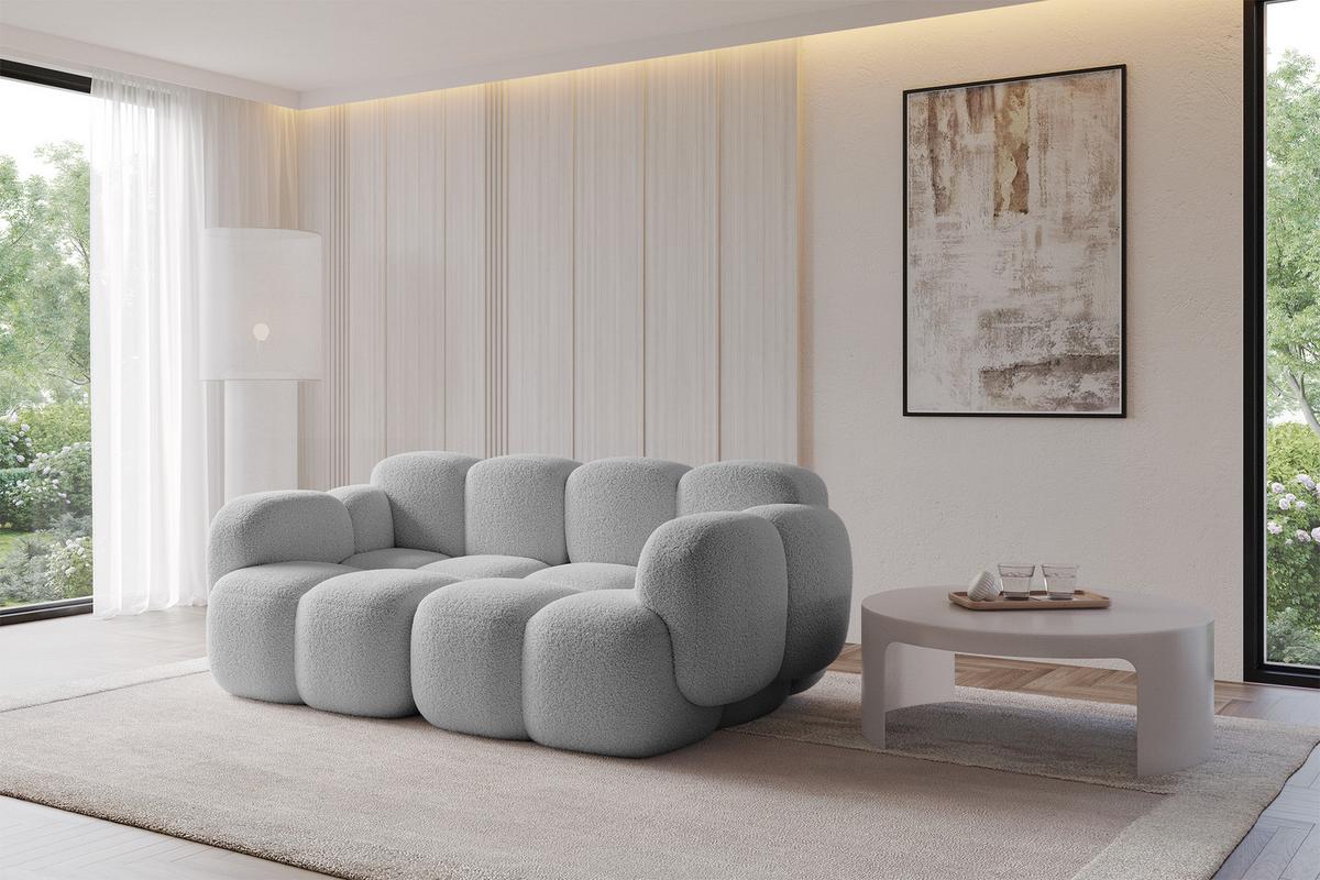 2-SITZER modulares Sofa Miko-S1 214x118x75 cm Hellgrau Bouclé - Edelstahlfarben/Schwarz, Holzwerkstoff/Kunststoff (214/75/118cm) - ALTDECOR