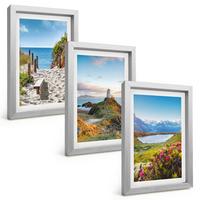 BILDER SET 3er Set - 20x30 cm Silberner Rahmen - Strand, Leuchtturm, Berge, Blumen - Silberfarben, Kunststoff (20/30cm) - TULUP