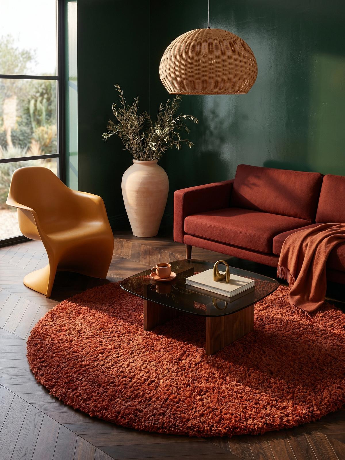 HOCHFLORTEPPICH RHEIN, einfarbig, aus Polypropylen, Terrakotta, Ø 160 cm - Orange, Textil (160/160cm) - KADIMA DESIGN
