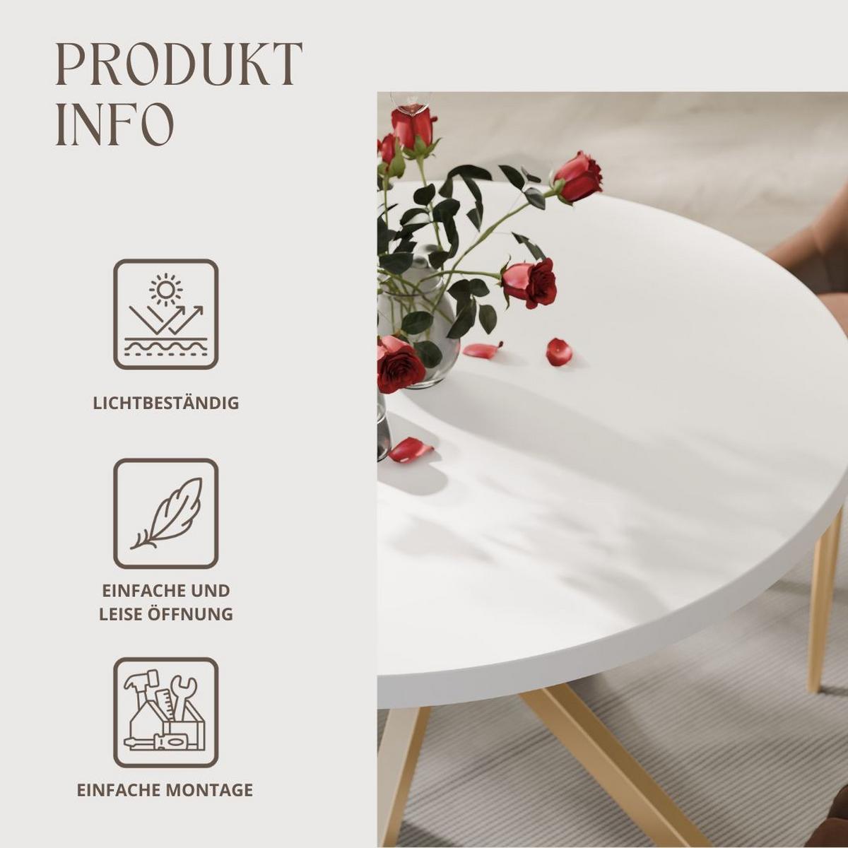 AUSZIEHTISCH MILTON 120-196/76 cm mit Metallgestell, Gold / Arktisweiß - Goldfarben/Weiß, Holzwerkstoff/Metall (120/120/76cm) - Idohome