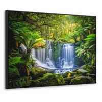 LEINWAND Bilder mit Rahmen - Dschungel - Wasserfall - Australien - Pflanzen - Natur - 70x50 - Dunkelgrün, Textil (70/50cm) - MuchoWow