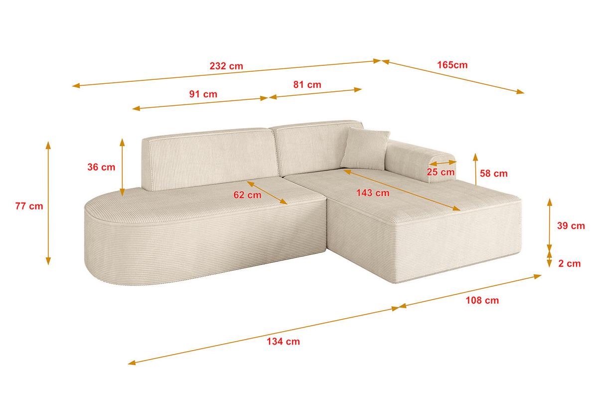 ECKSOFA Ottomane Rechts IREA-L1-v3 - 232x165x77 cm Beige - Beige, Holzwerkstoff/Textil (232/165cm) - ALTDECOR