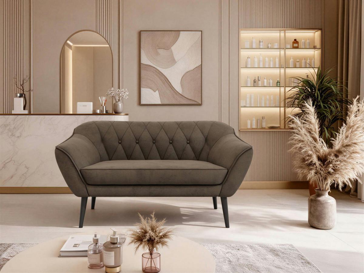2-SITZER-SOFA PIRS - Braun Velvet - Schwarze Beine - Dunkelbraun/Schwarz, Holzwerkstoff/Textil (140/75/74cm) - MKS