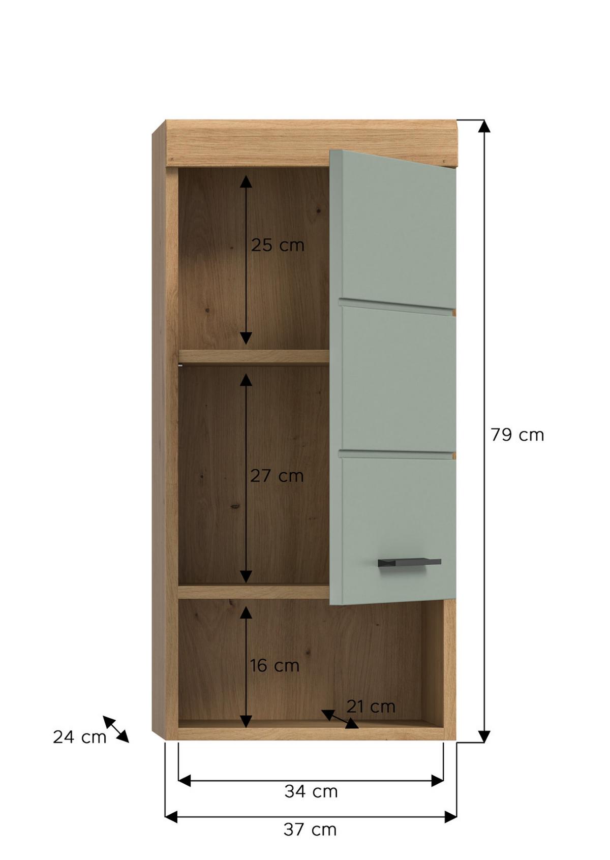 HÄNGESCHRANK Salbei grün, Eiche Artisan 37 x 79 cm, Badschrank hängend - Salbeigrün/Schwarz, Holzwerkstoff/Kunststoff (37/79/24cm) - Inn.Furn