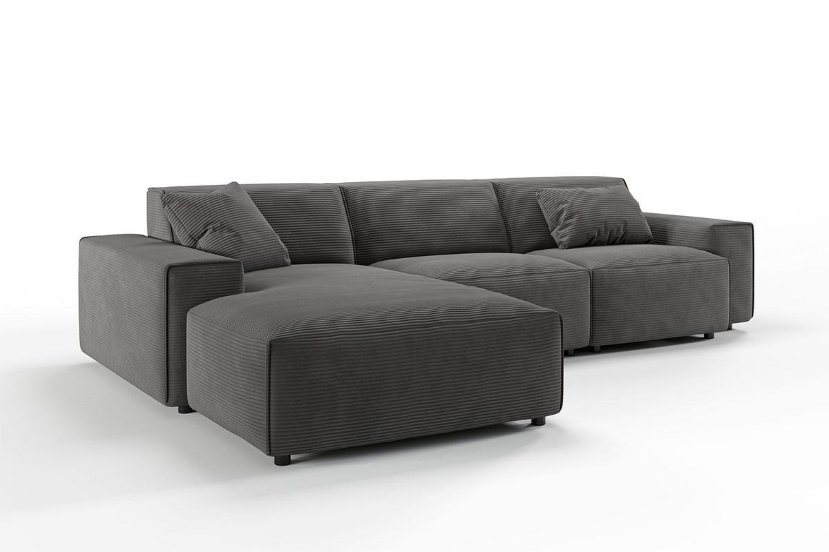 ECKSOFA RANI Grau Cord - Schwarz/Grau, Kunststoff/Textil (299/189cm) - KAWOLA