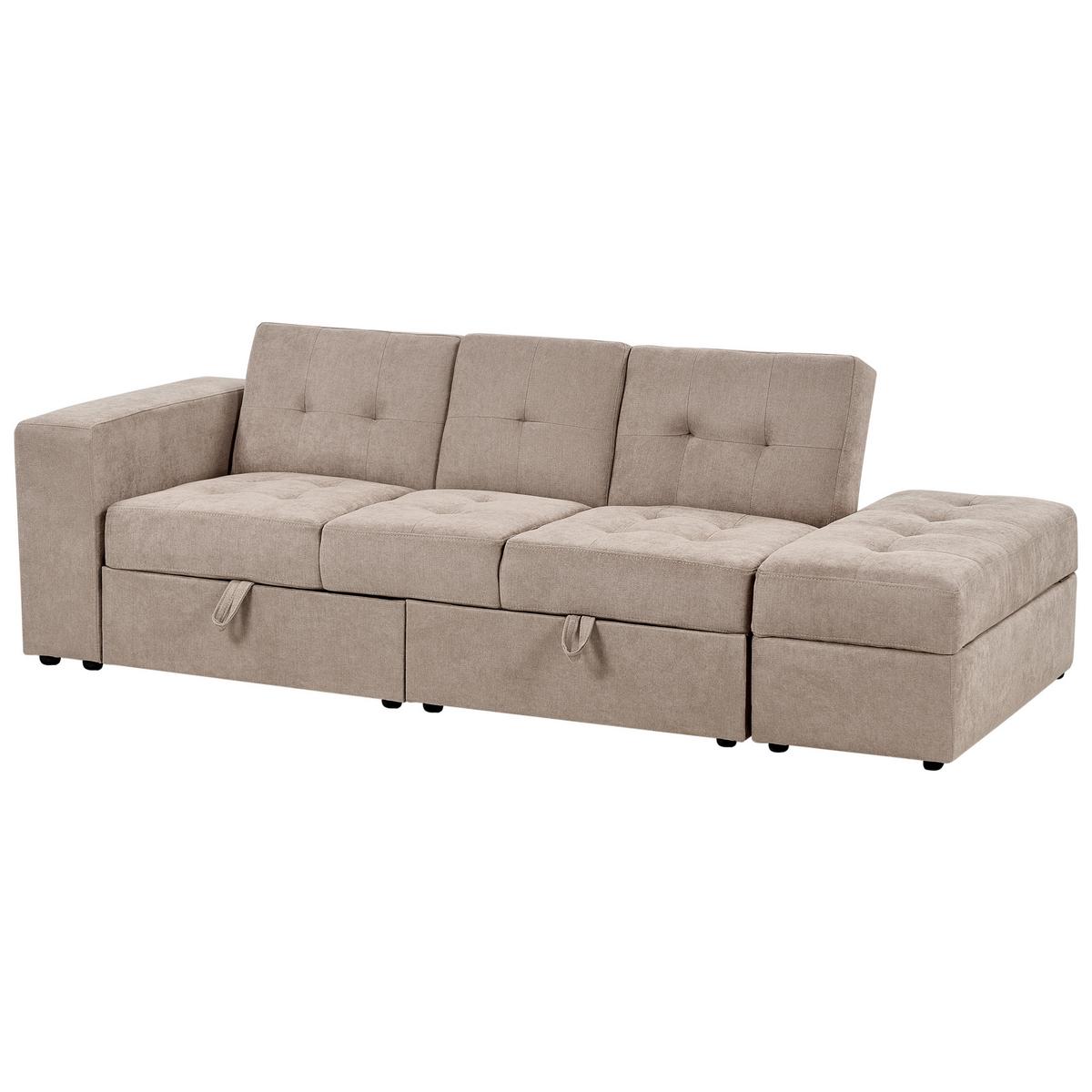 SCHLAFSOFA 3-Sitzer Stoff Hellbraun mit Stauraum Falster - Hellbraun, Textil (210/75/94cm) - Beliani