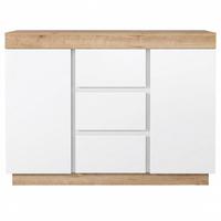 SIDEBOARD weiß eiche 120cm 3 schubladen 2 türen - Weiß, Holzwerkstoff (120.5/82.5/40cm) - Urban Meuble