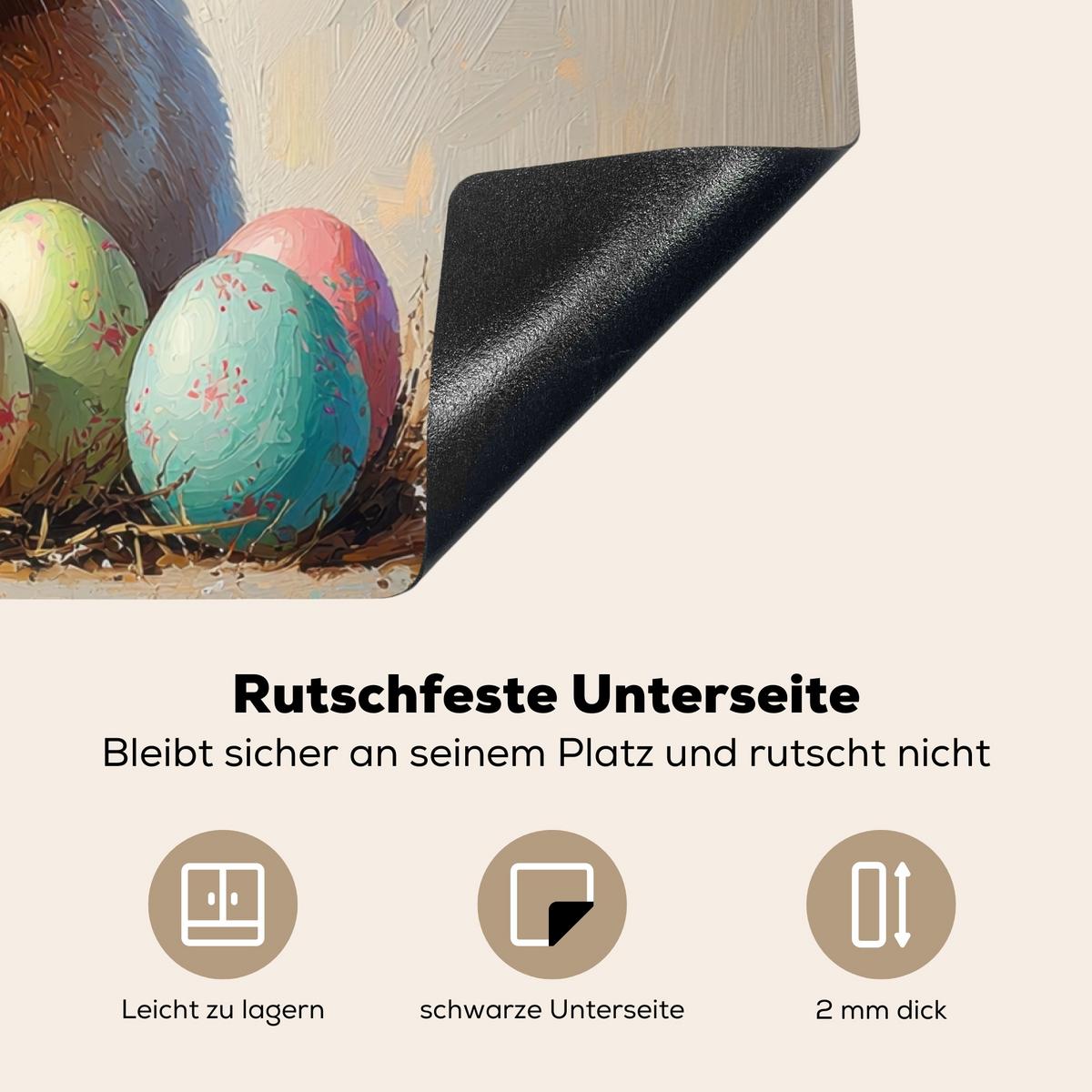 HERDABDECKPLATTE Osterhase - Pastell - Eier Induktionsmatte 71x52 cm - Beige, Kunststoff (71/52/0.2cm) - MuchoWow