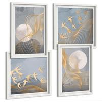 BILDER SET 4er Set - 50x50 cm & 40x60 cm Weißer Rahmen - Abstrakte Wellenkreise, grau - Weiß, Kunststoff (50/50cm) - TULUP