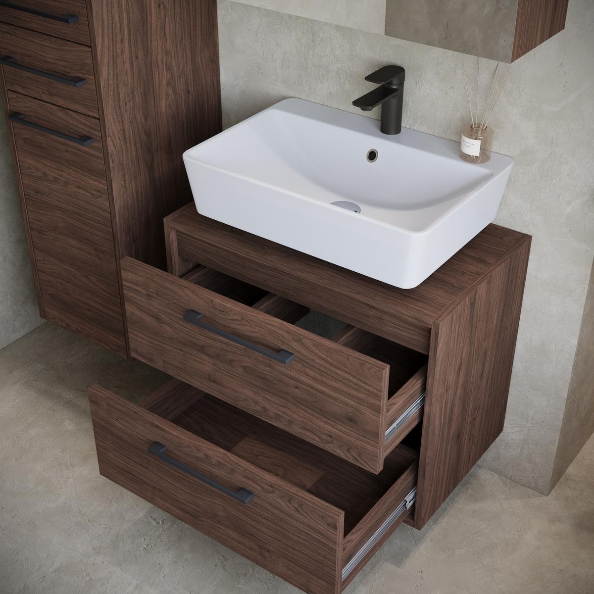 BADMÖBEL-SET Florence 3 Teile Walnuss Braun - 60 x 35 x 51 cm - Eichefarben, Holz (60/47/35cm) - Badplaats