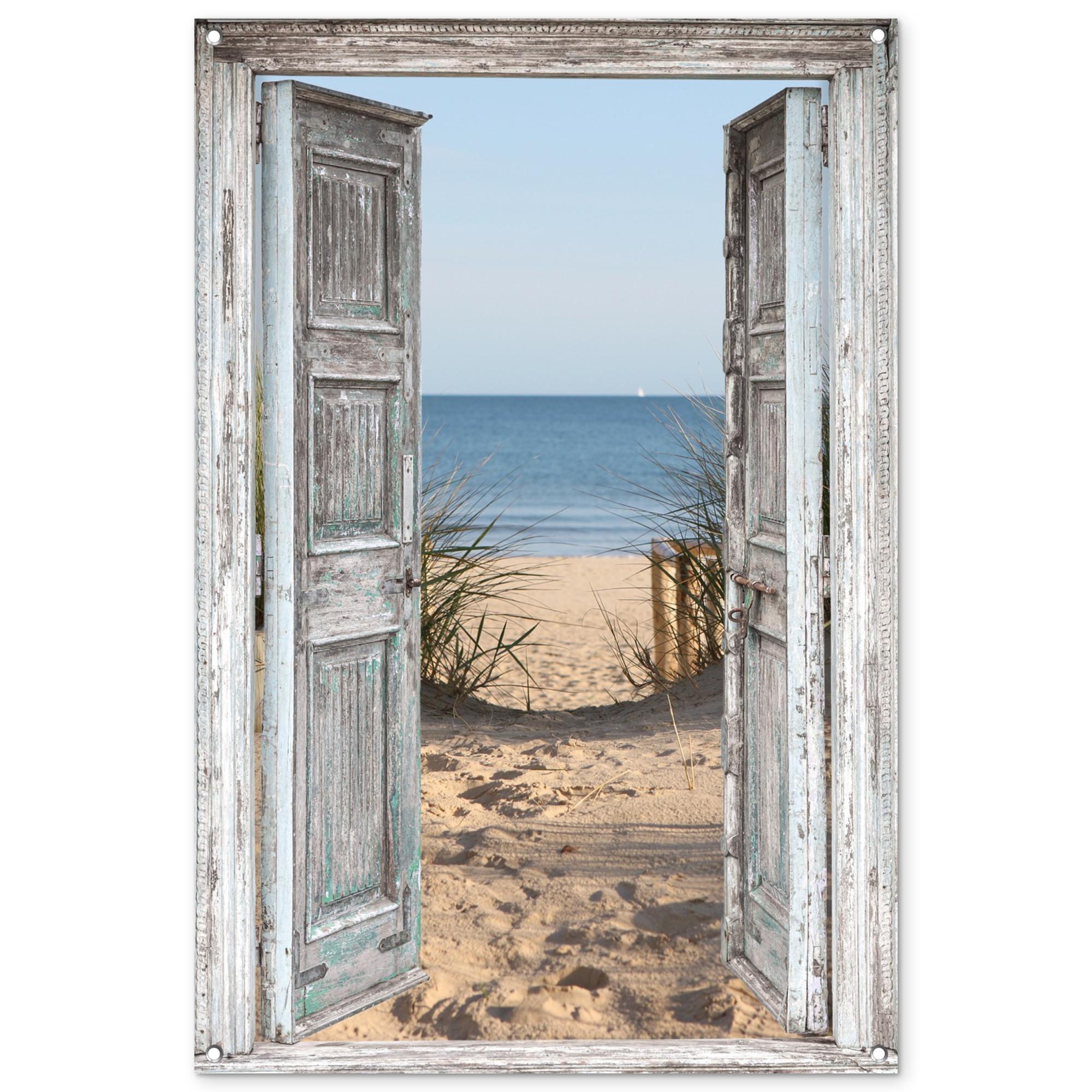 GARTENPOSTER Düne - Strand - Aussicht - Sommer Outdoor Bilder 80x120 cm - Hellgrau, Kunststoff (80/120/0.2cm) - OnlyWow